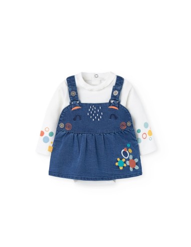 Bóboli - pichi denim con body para bebé niña en blanco