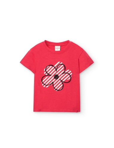 Bóboli - Camiseta de punto para niña en color fucsia con diseño de una flor